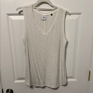 CAbi Cream and Gray Striped Tank Top